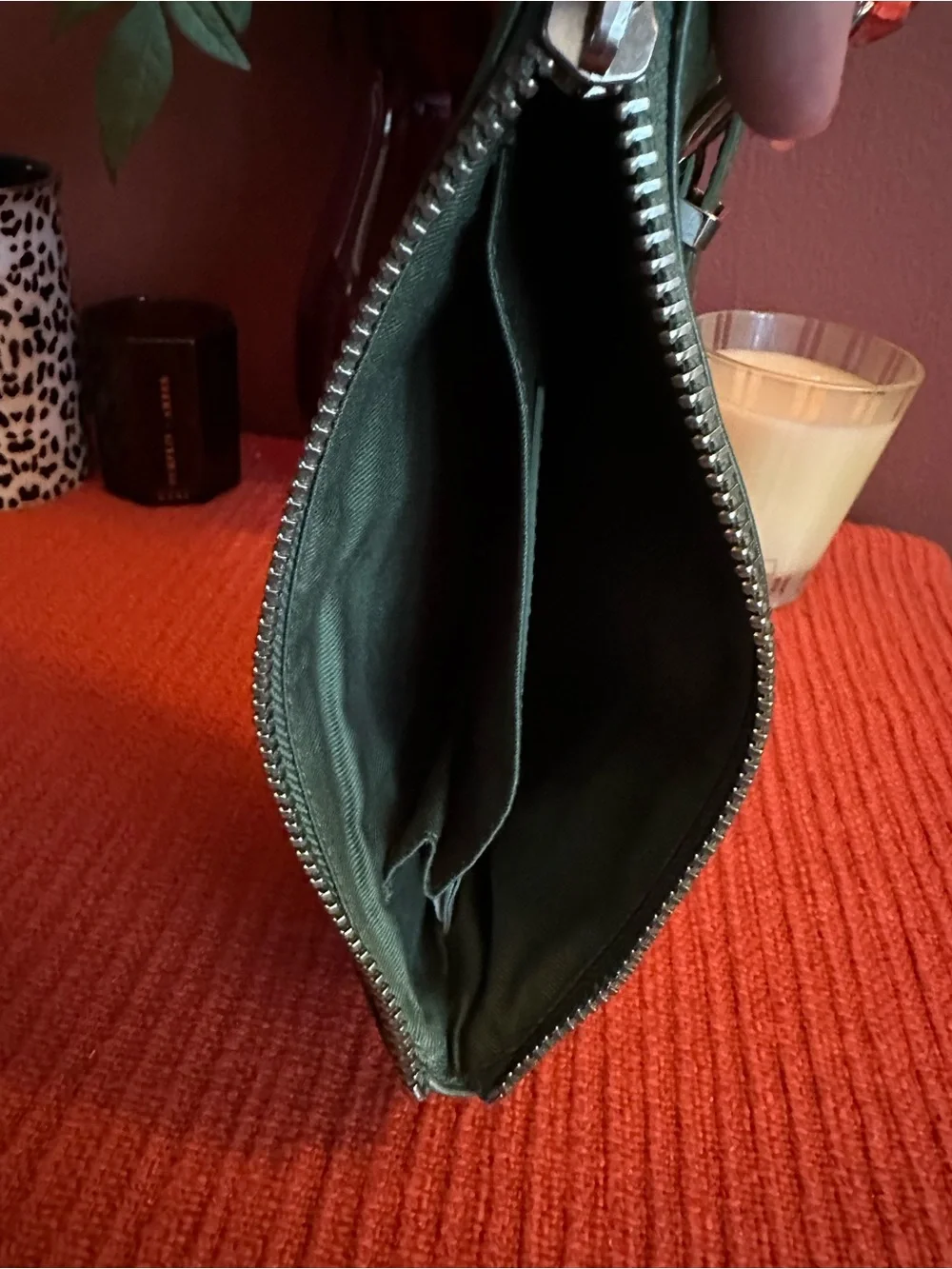 Vintage Green Leather Wristlet Clutch - Sleek Buckle Detail